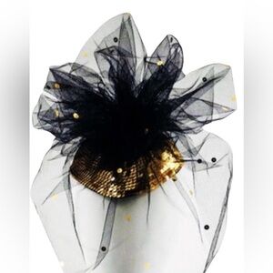 Vintage Whittall & Shon Gold Black Fascinator Hat Sequin Veil Headpiece